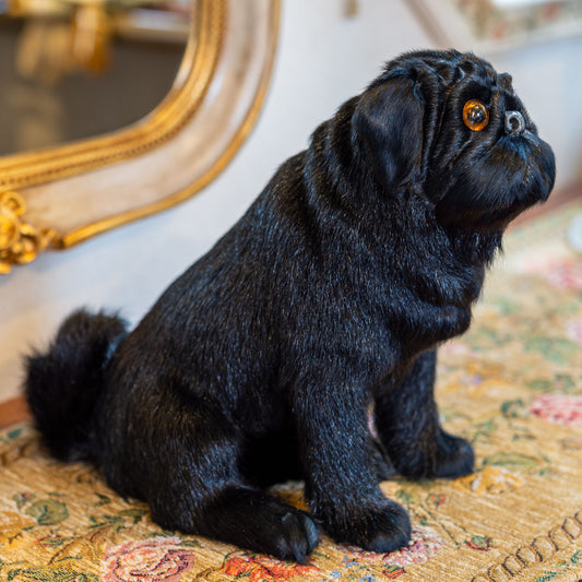 ドッグオブジェ 犬型置物 黒パグ 左横