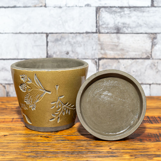 ガーデニング雑貨 テラコッタ製 フルール プランター 鉢カバー セラドングリーン 正面