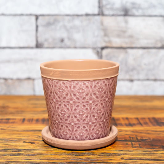 ガーデニング雑貨 炻器 ストーンウェアー ソーサー付きプランター 鉢カバー アンティークローズ 正面