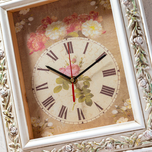 イタリア製 木製 ハンドペイント 壁掛け時計 ウォールクロック ローズ 文字盤アップ