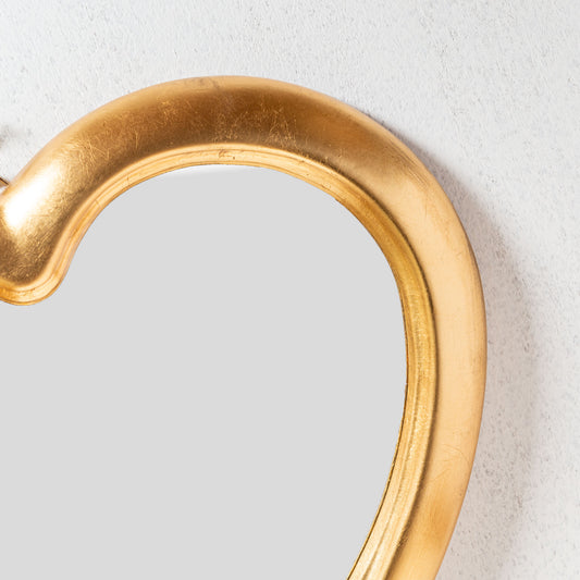 イタリア製 木製 ハンドペイント 壁掛け鏡 ウォールミラー ハート ゴールド アップ