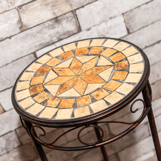 ガーデニング雑貨 アイアン製 モザイクタイル プランタースタンド 花台 天板