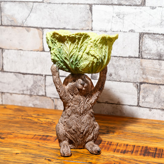 ガーデニング雑貨 樹脂・レジン製 置物 キャベツ トップヘッド ウサギ型 プランター 正面