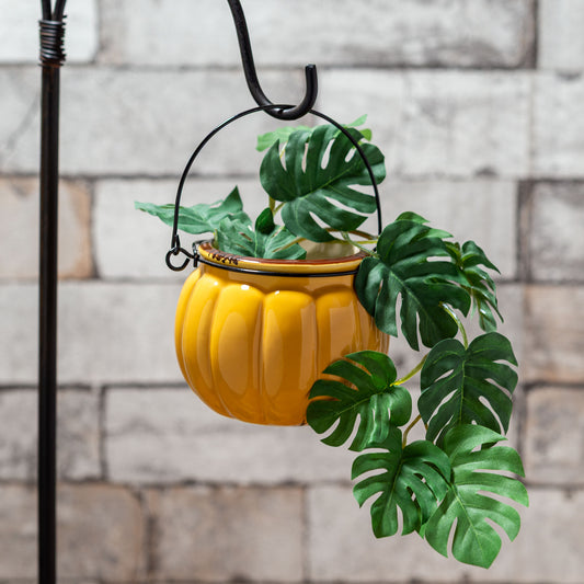 陶器製 ワイヤーアーム付き カラフルフラワーポット イエロー フラワーアレンジ例