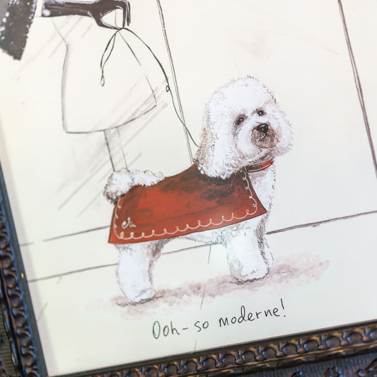 【アウトレット】イタリア製 木製 ホワイトプードル額絵 飾り額 アップ