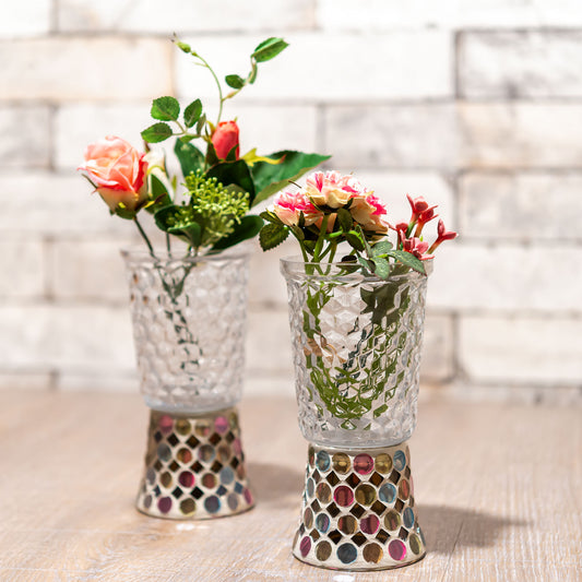 ガラス花瓶・フラワーベース モザイクツートン ビー玉 フラワーアレンジ例