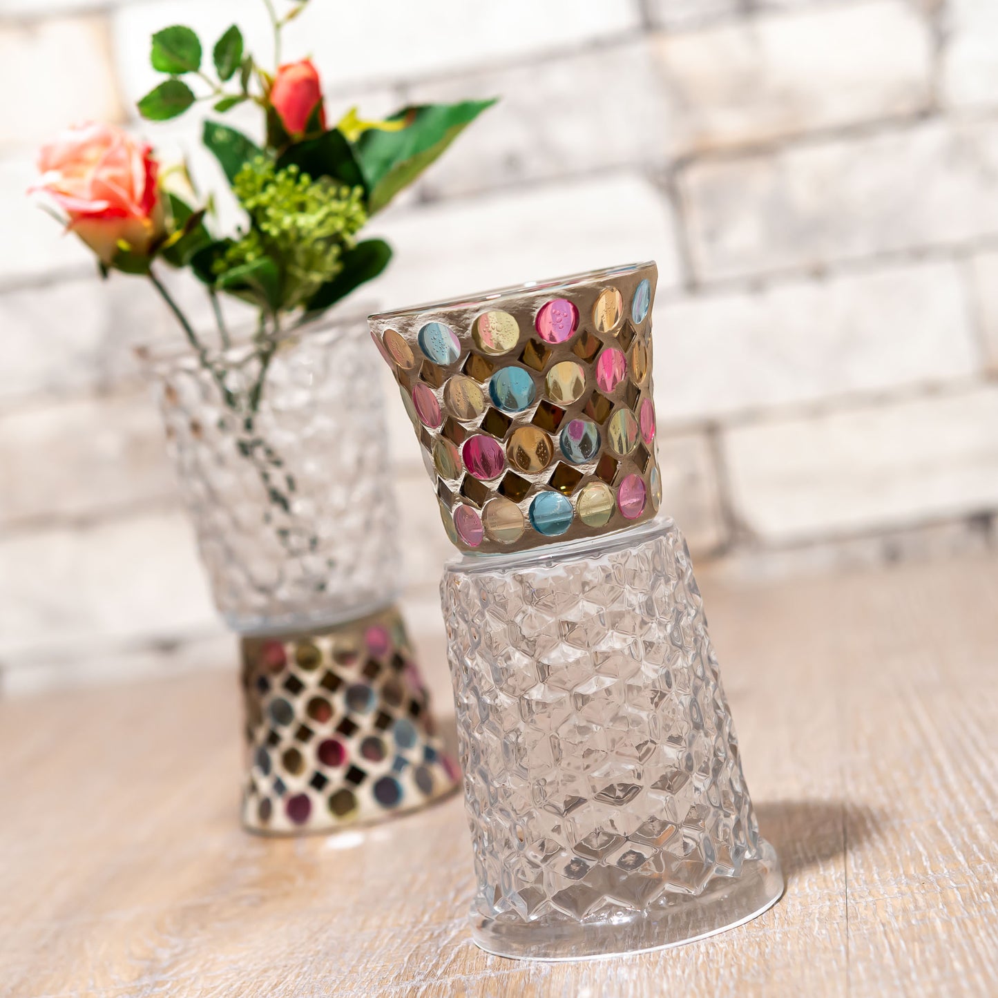 ガラス花瓶・フラワーベース モザイクツートン ビー玉 アップ4
