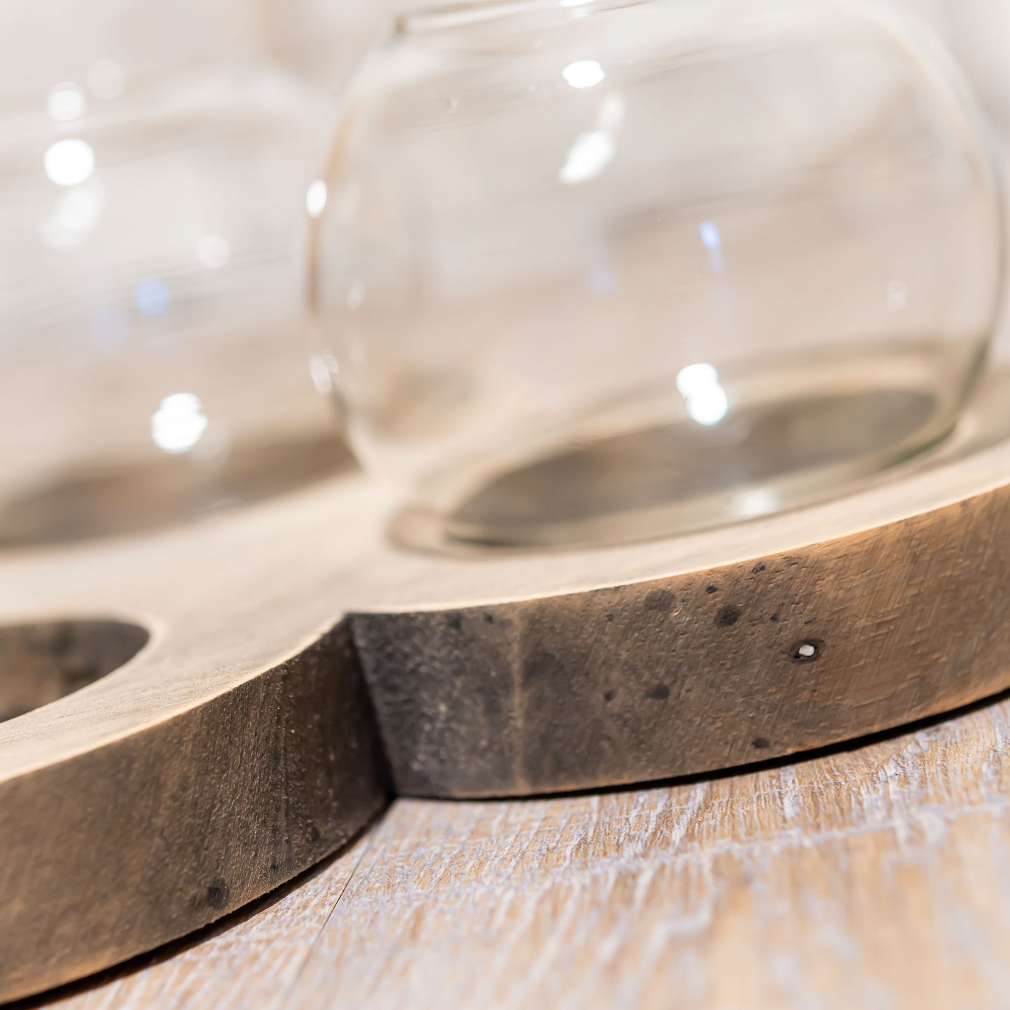 花瓶・フラワーベース ガラススリーボール ウッドトレー アップ4