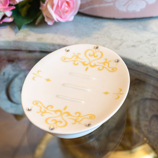 サニタリー雑貨 陶磁器製 ロココ調 ソープディッシュ 石けん皿 左横