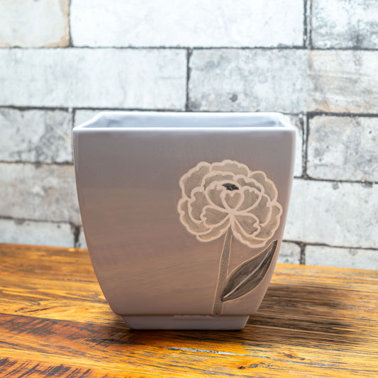 ガーデニング雑貨 ポルトガル製 陶器 ローズグレー プランター 鉢カバー 正面