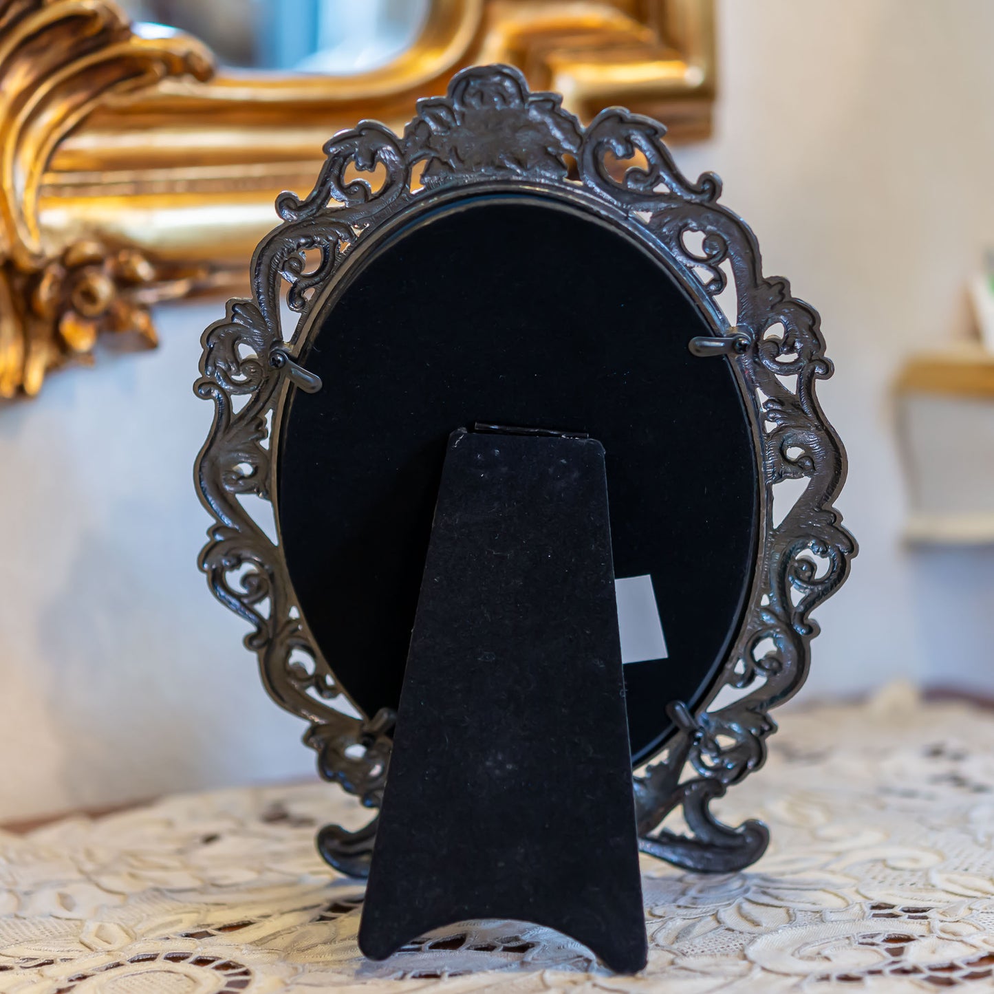 メタル製 スタンドミラー 卓上鏡 オヴァーレ 楕円形 裏面