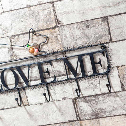 アイアン製 壁掛け ウォール5フック ネコ シルエット LOVE MEメッセージ アップ