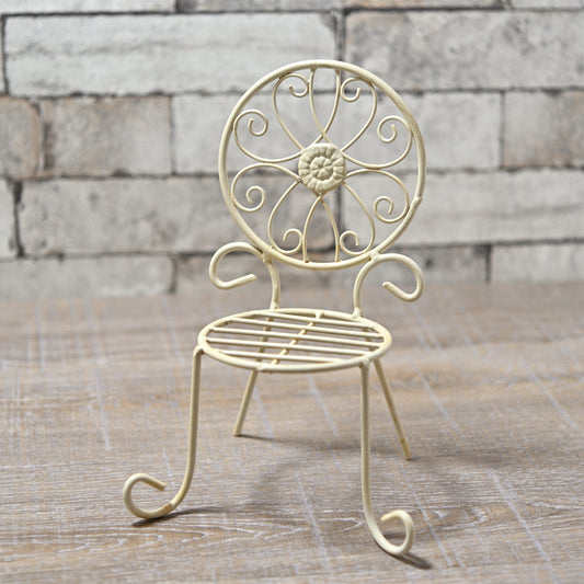 アイアン製 ミニチュア 円形ドールチェア アイボリー White Wheel 正面