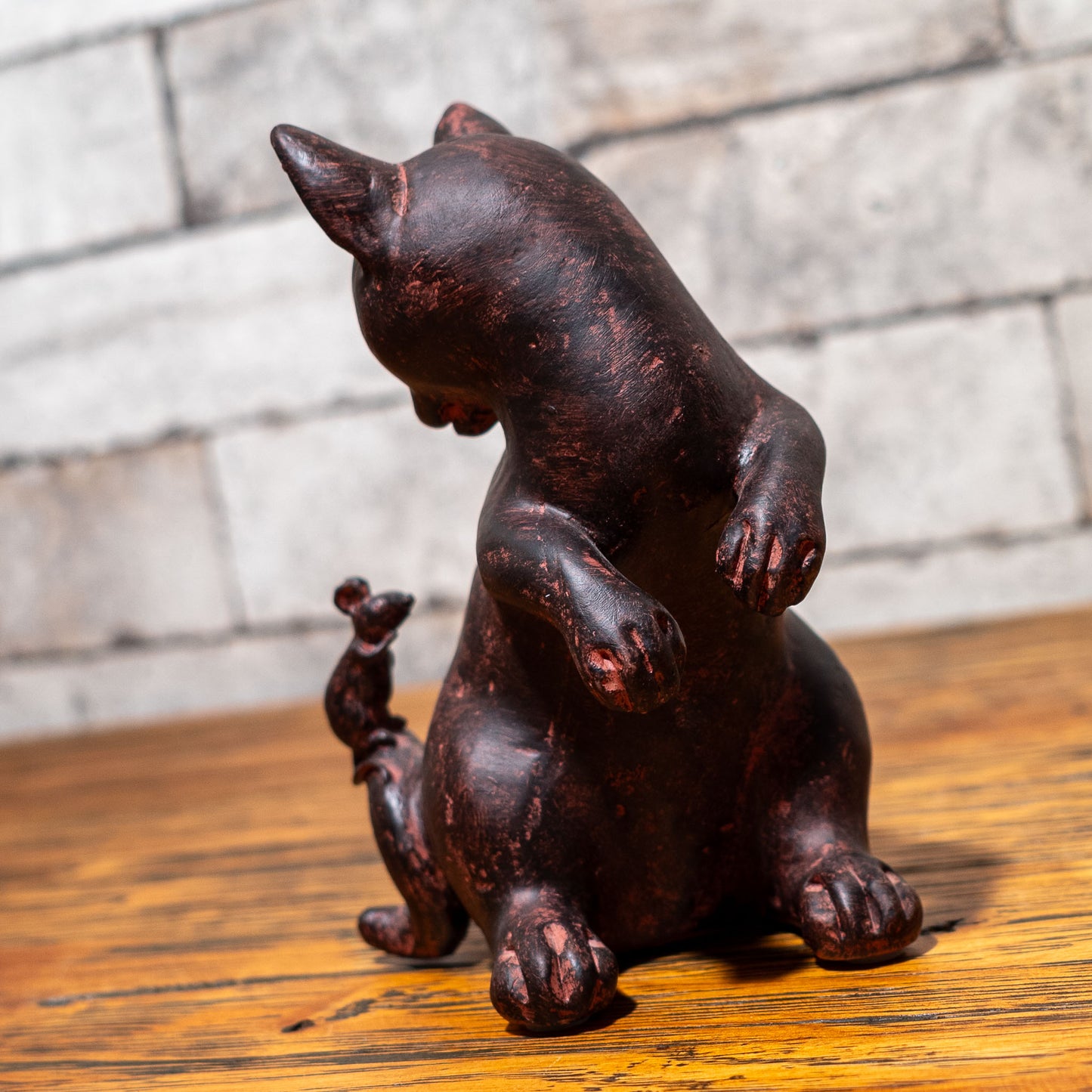 樹脂・レジン製 置物 Rust 猫ちゃん型 キャット&マウス 右横