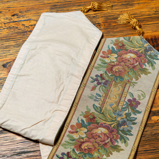 【アウトレット】イタリア製 ゴブラン織り タッセル付きテーブルランナー 幅18.5×長さ142cm 裏面