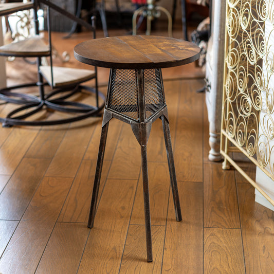 スチール&ウッド製 サイドテーブル スタンド 横面