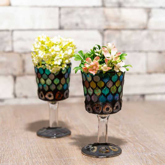 ガラス花瓶・フラワーベース モザイクレッグ ブルーアイ フラワーアレンジ例