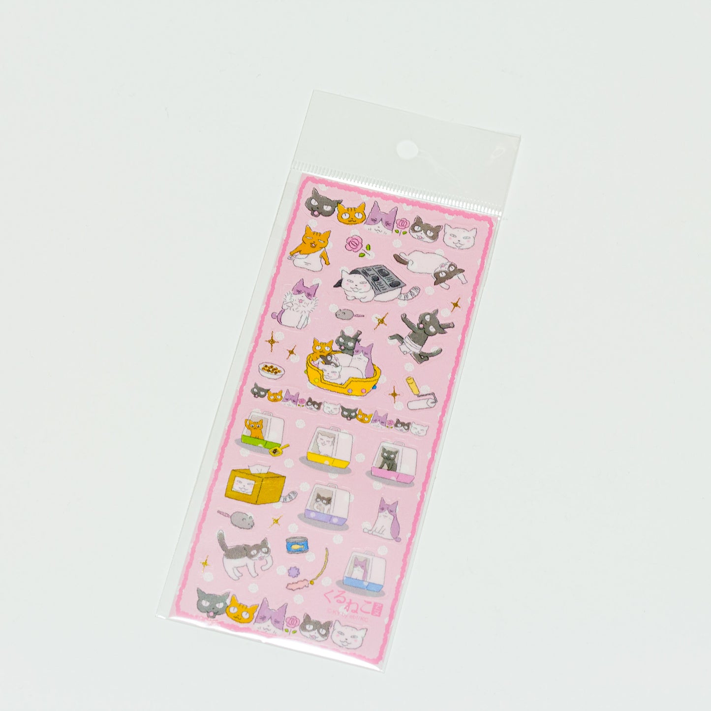 内藤デザイン研究所 ぬいぐるみ くるねこ シール(ピンク) 正面から