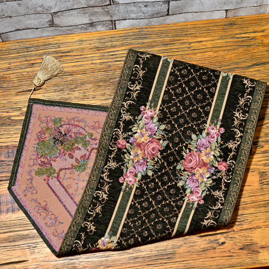 ベルギー製 ゴブラン織り タッセル付きテーブルセンターマット TRIANA グリーン 幅32.5cm 裏面