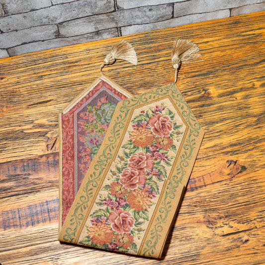 ベルギー製 ゴブラン織り タッセル付きテーブルランナー ベージュ 幅21cm 裏面