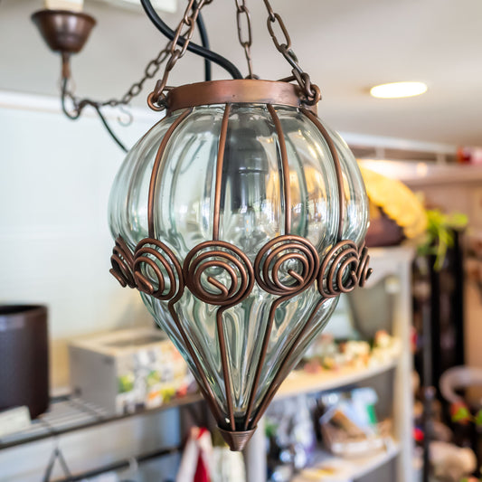 メタル製照明 シャンデリア ペンダントガラスライト スパイラル 正面2