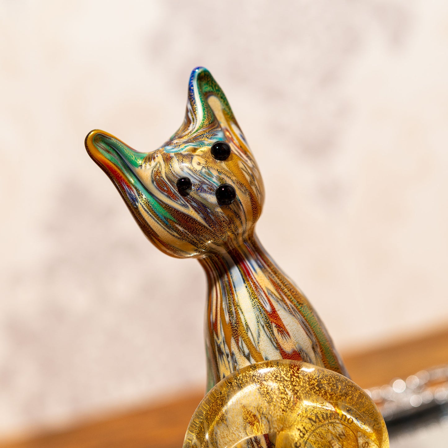 イタリア製 ベネチアンガラス 猫型 置物 キャット 右横顔