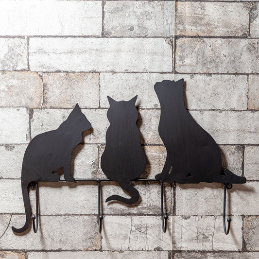 アイアン製 壁掛け ウォール4フック 3匹のネコ シルエット 正面
