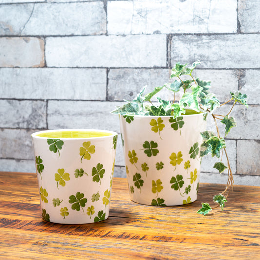 ガーデニング雑貨 ポルトガル製 陶器 クローバー プランター 鉢カバー フラワーアレンジ例