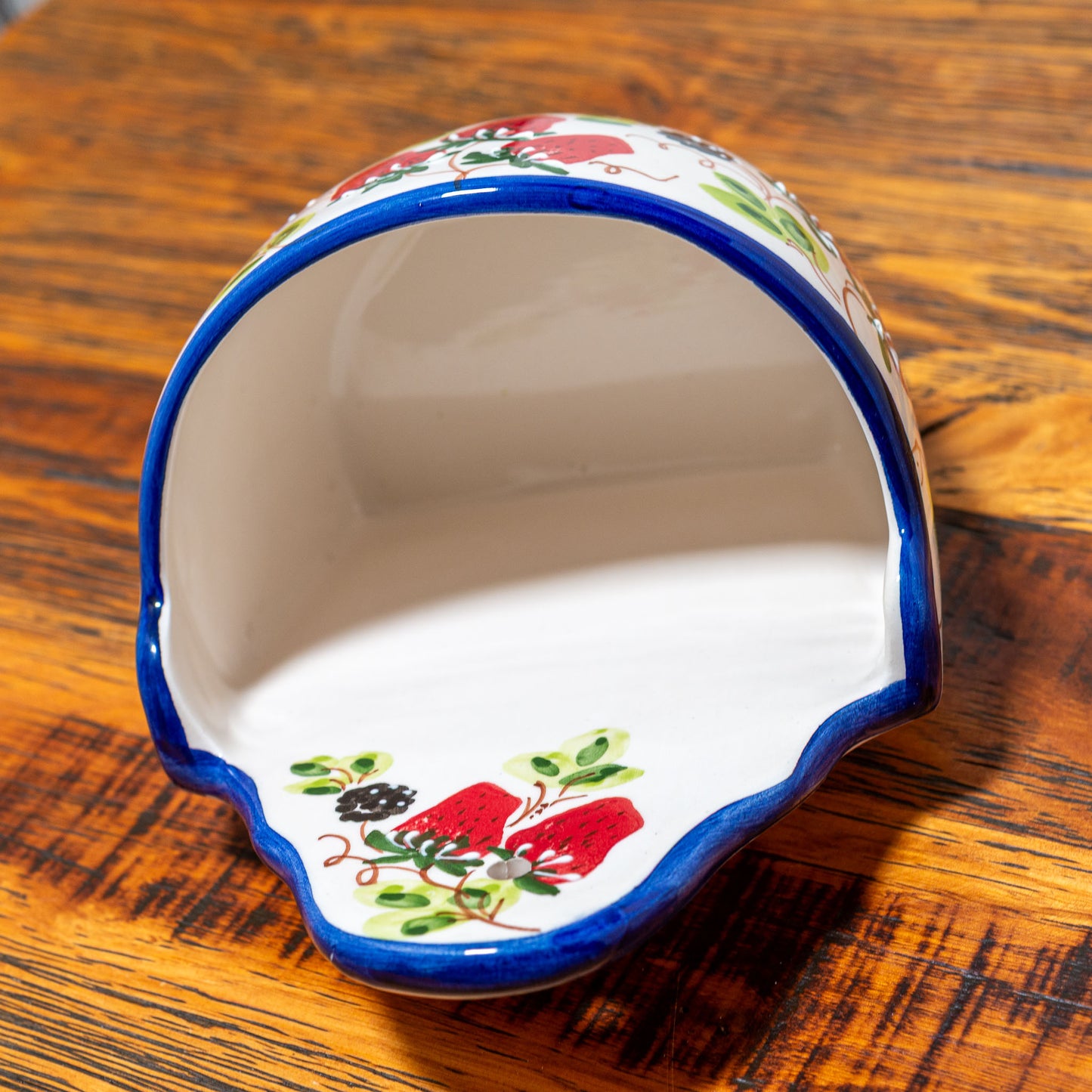 ポルトガル製 陶器 壁掛け ウォールプランター 鉢カバー いちご柄 内側