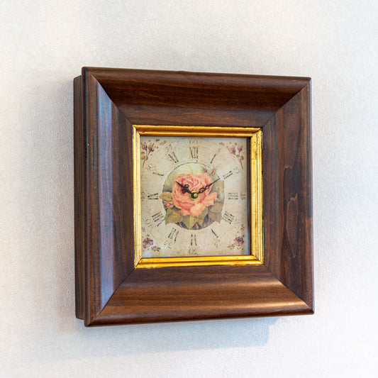 イタリア製 木製 ハンドペイント 壁掛け時計 ウォールクロック ローズ 正面