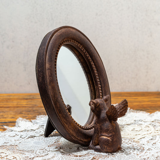 【アウトレット】樹脂・レジン製 Piggy ピギー 子ぶた オーバル型スタンドミラー 卓上鏡 左横