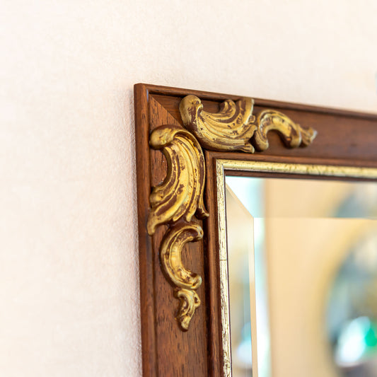【アウトレット】イタリア製 木製 ハンドペイント ウォールミラー 壁掛け鏡 ブラウン・ゴールド アップ