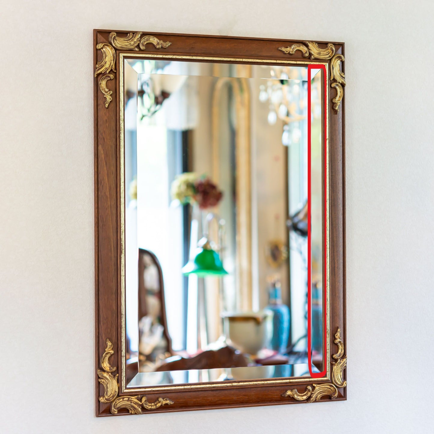 【アウトレット】イタリア製 木製 ハンドペイント ウォールミラー 壁掛け鏡 ブラウン・ゴールド 傷あり部分範囲
