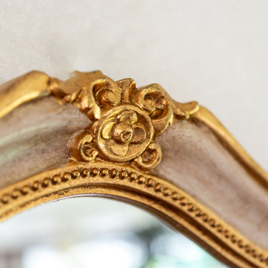 イタリア製 木製 ハンドペイントウォールミラー 壁掛け鏡 アイボリーゴールド フレームアップ