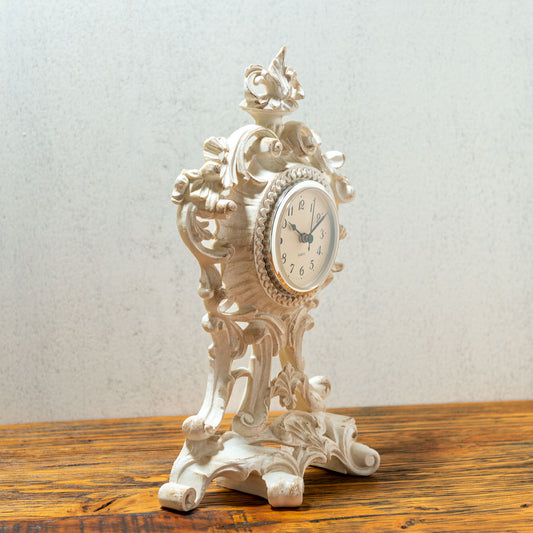 【アウトレット】イタリア製 ロココ調 レジン 置き時計 アイボリー 左横