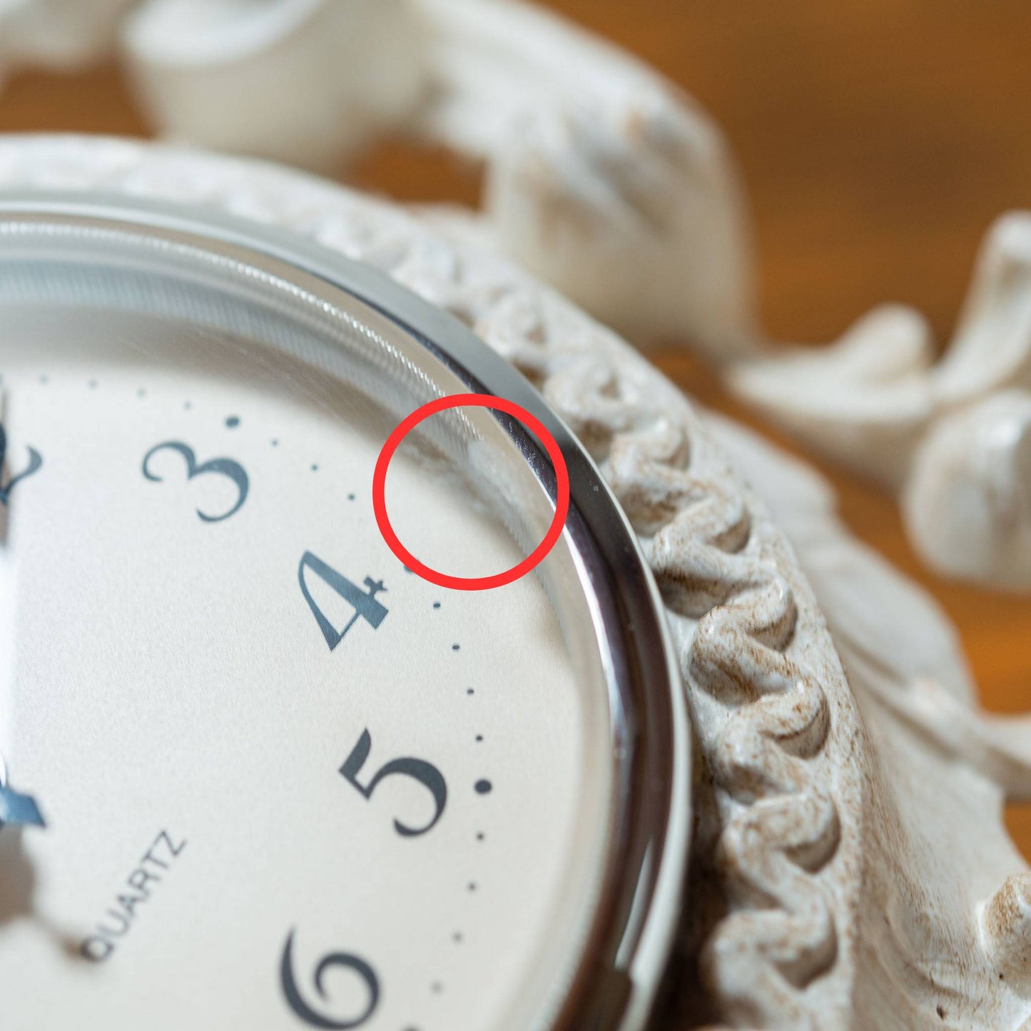 【アウトレット】イタリア製 ロココ調 レジン 置き時計 アイボリー 傷アップ