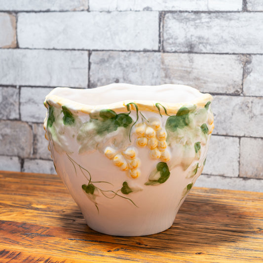 【アウトレット】ガーデニング雑貨 ポルトガル製 陶器 イエローグレープ プランター 鉢カバー 正面