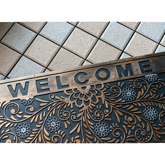 天然ゴム ドアマット 半円型 ラバー玄関マット プランツ Welcome文字