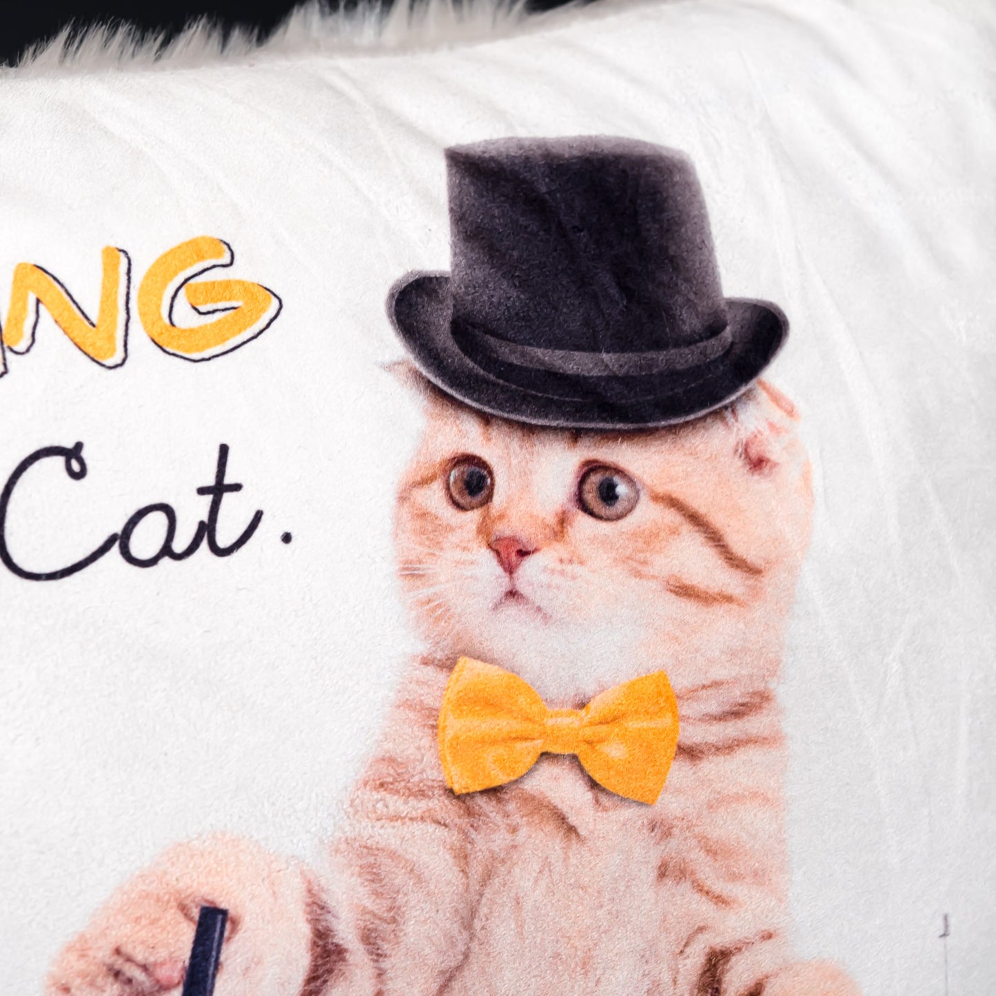 猫プリント柄 ファークッション ダンシングキャット アップ2