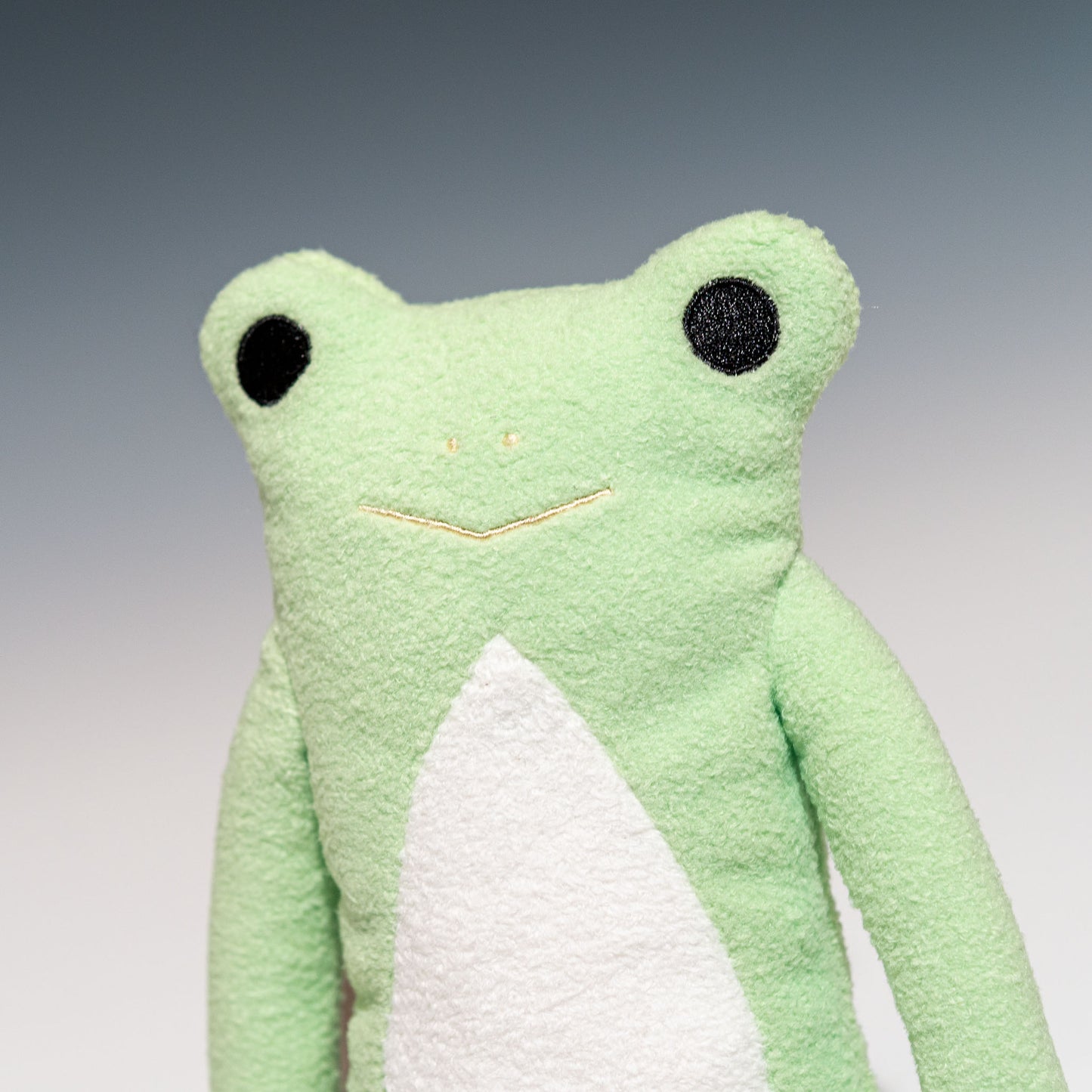 シナダ SHINADA ぬいぐるみ フモフモさん けろーにょ 薄緑 Mサイズ FMRF-0078L 顔のアップ