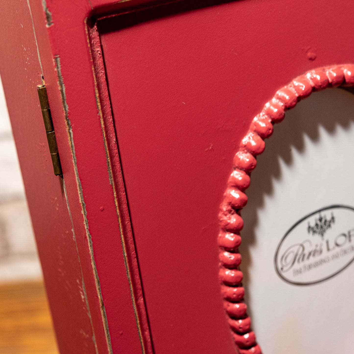 玄関収納 フォトフレーム付き キーフック ウォールキャビネット レッド アップ