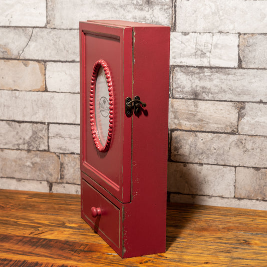 玄関収納 フォトフレーム付き キーフック ウォールキャビネット レッド 右横