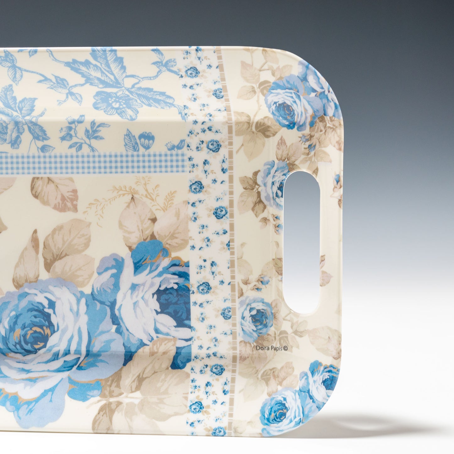 イタリア製 Dora Papis ブルーローズ メラミントレー 持ち手部分