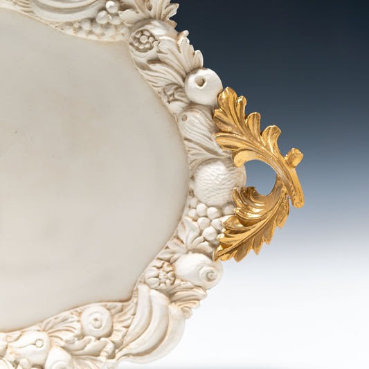 【アウトレット品】イタリア製 フィレンツェ 樹脂・レジン製 フルーツモチーフ 持ち手付きトレー アイボリー 持ち手部分