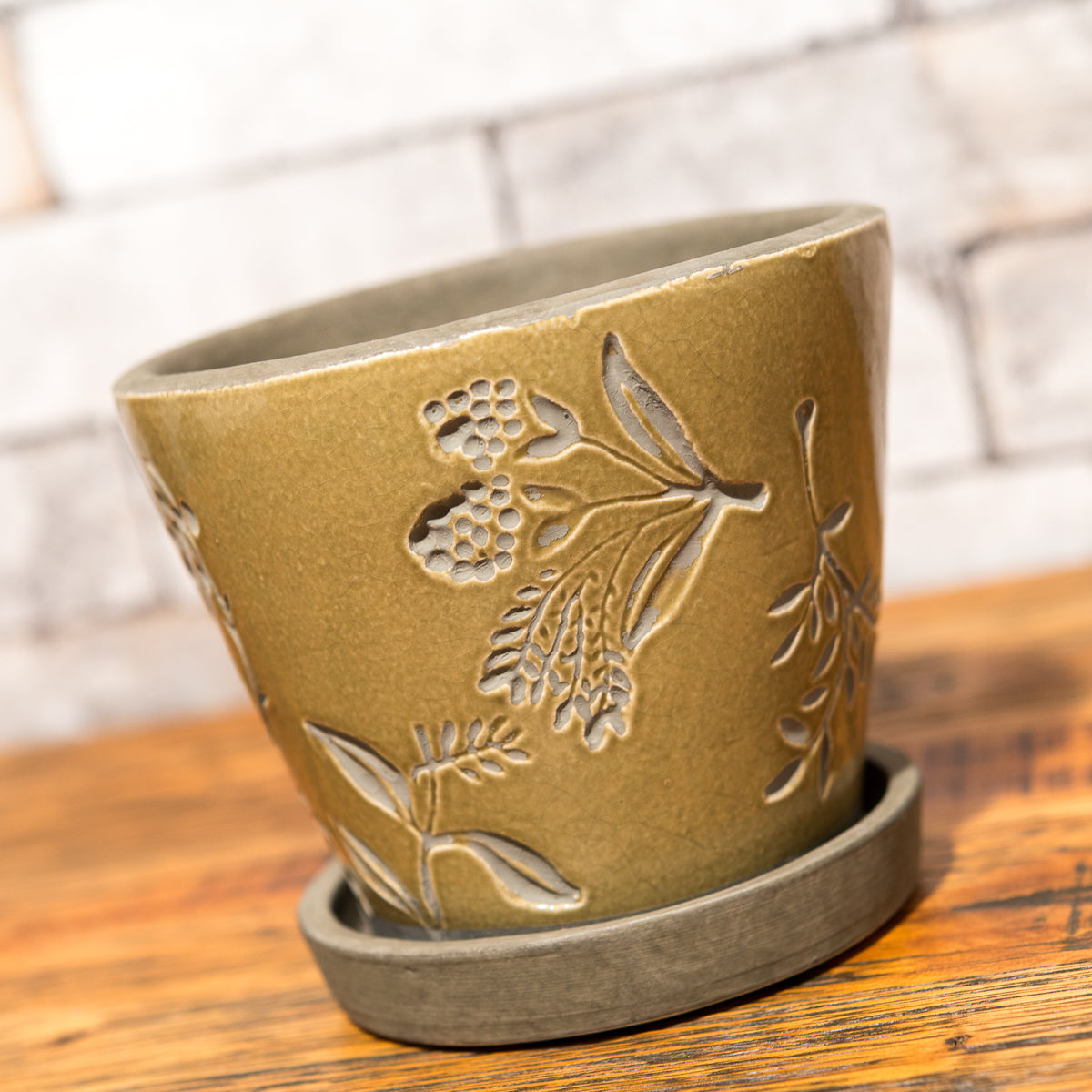 フルール Pot & Saucer(Celadon Green)のアップ2