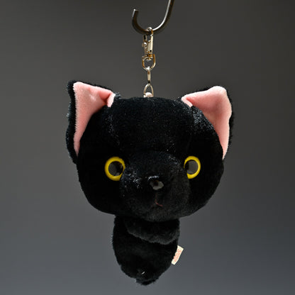 シナダ SHINADA ぬいぐるみ Big Face Cat ビックフェイスキャット リール付きパスケース クロ 正面