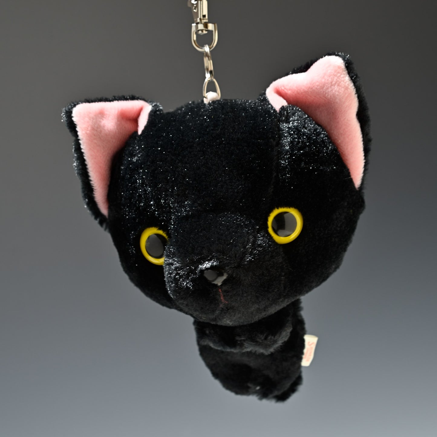 シナダ SHINADA ぬいぐるみ Big Face Cat ビックフェイスキャット リール付きパスケース クロ アップ