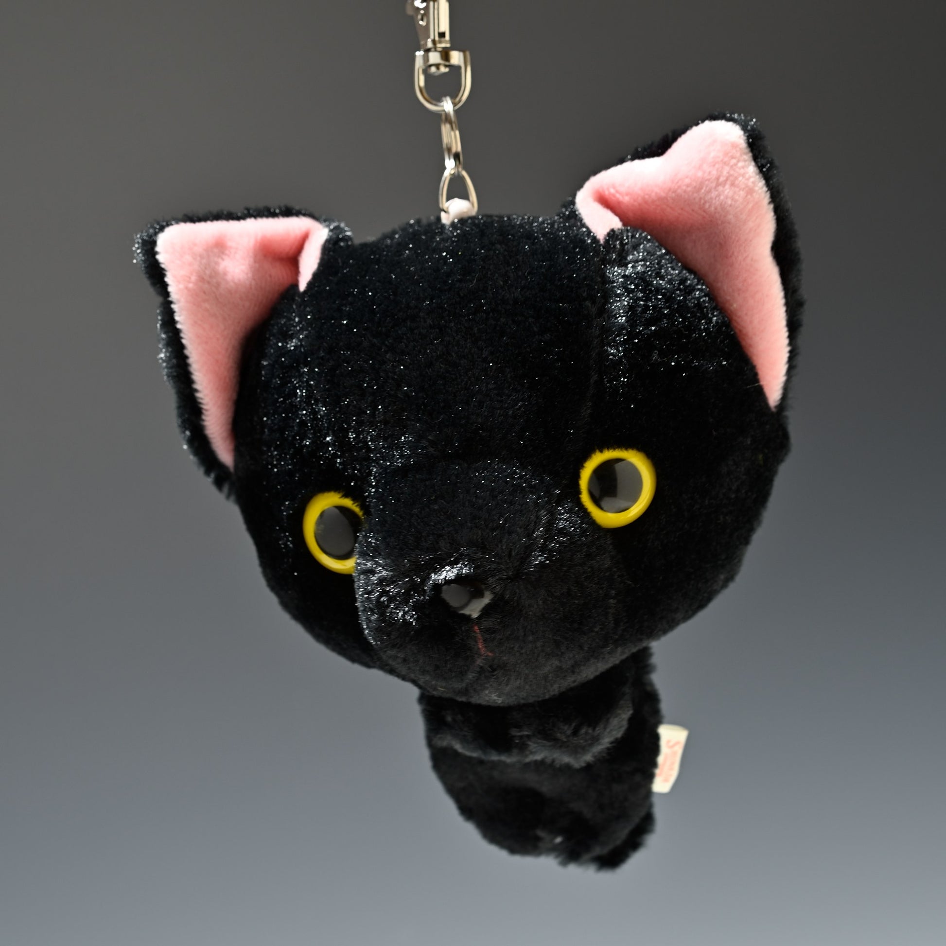 シナダ SHINADA ぬいぐるみ Big Face Cat ビックフェイスキャット リール付きパスケース クロ アップ