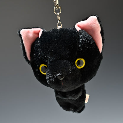 シナダ SHINADA ぬいぐるみ Big Face Cat ビックフェイスキャット リール付きパスケース クロ アップ