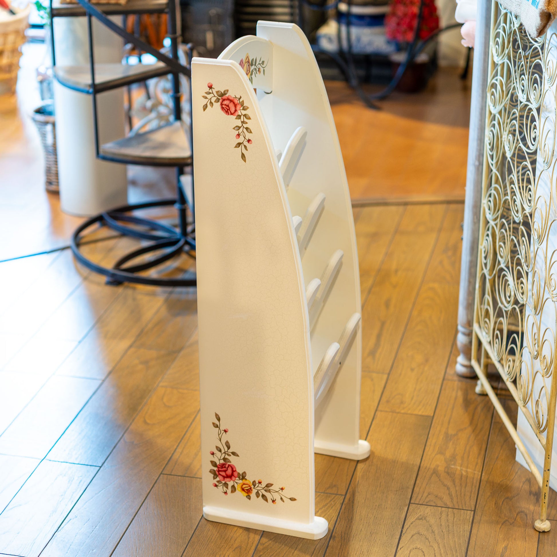 木製 クラック塗装仕上げ スリッパラック クラシックローズ 左横